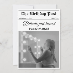 Carte De Remerciements Anniversaire Journal amusant noir & blanc photo