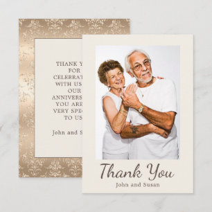 Carte De Remerciements Anniversaire Mariage de crème dorée élégante