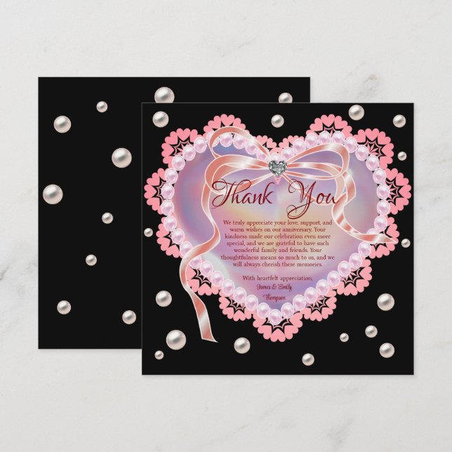 Carte De Remerciements Anniversaire Mariage de Soft Pastel Rose Coeur Élé (Devant / Derrière)