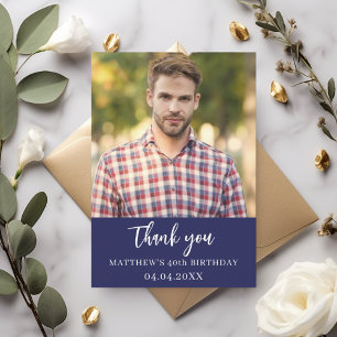 Carte De Remerciements Anniversaire marine bleu photo script simple