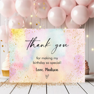 Carte De Remerciements Anniversaire minimaliste Pastel Rainbow Gold