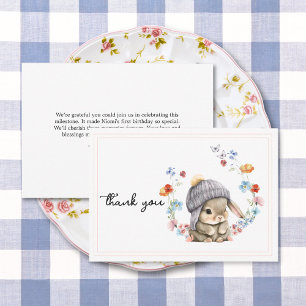 Carte De Remerciements Anniversaire Moderne Lapin Mignon Fleur Sauvage