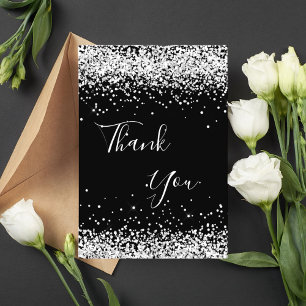 Carte De Remerciements Anniversaire noir argent parties scintillant pouss