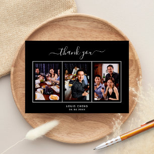 Carte De Remerciements Anniversaire noir blanc script photo homme homme h