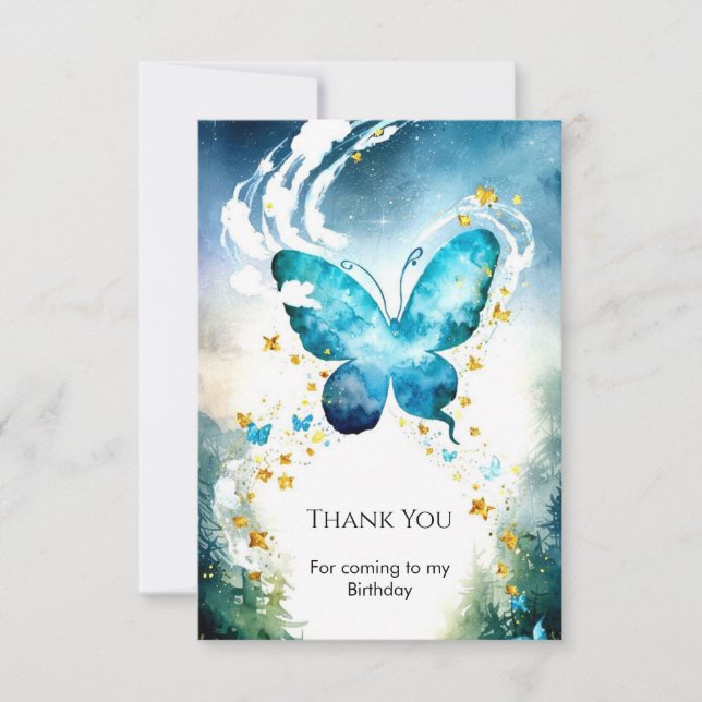 Carte De Remerciements Anniversaire Papillon Bleu Magique (Devant)