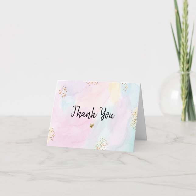 Carte De Remerciements Anniversaire Pastel Rainbow Pink Gold (Devant)