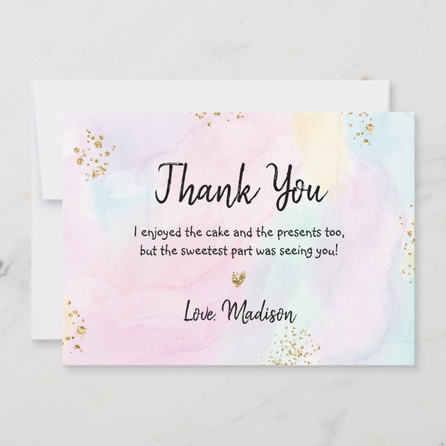 Carte De Remerciements Anniversaire Pastel Rainbow Pink Gold (Devant)