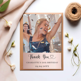 Carte De Remerciements Anniversaire photo coeur or rose