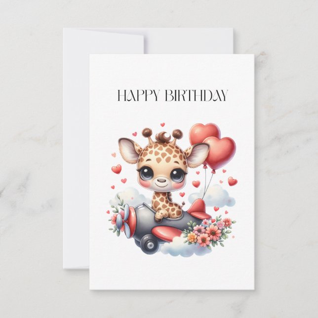 Carte De Remerciements Anniversaire Pilote Girafe (Devant)