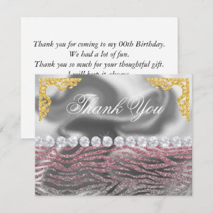 Carte De Remerciements Anniversaire Pink Silver Zebra Imprimer Parties sc