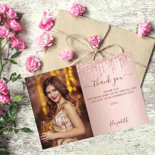Carte De Remerciements Anniversaire rose gouttes d'or flush photo