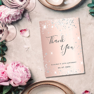 Carte De Remerciements Anniversaire rose or argent parties scintillant po