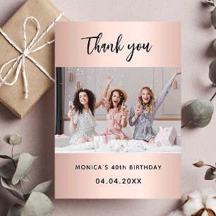 Carte De Remerciements Anniversaire rose or photo simple élégant