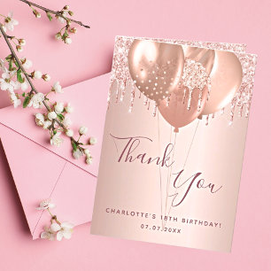 Carte De Remerciements Anniversaire rose or rousse parties scintillant go
