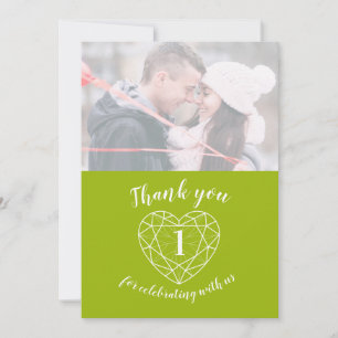 Carte De Remerciements Anniversaire vert de coeur de Peridot 1 ans de