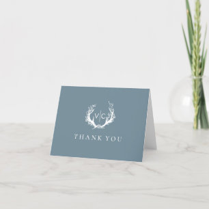 Carte De Remerciements Antlers rustiques avec couronne fleurie   MARIAGE