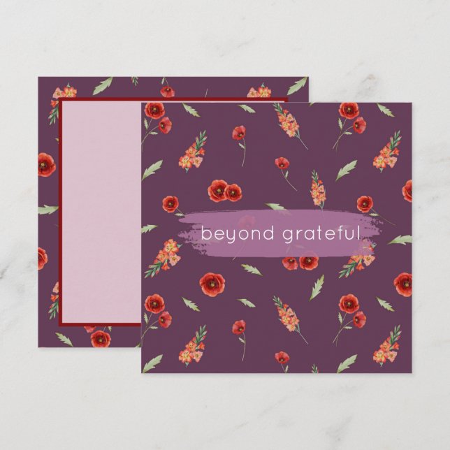 Carte De Remerciements Août Fleur de naissance Poppy Gladiolus Grateful (Devant / Derrière)