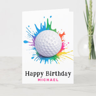 Carte De Remerciements *~* AP94 Rainbow Splash Golf Ball Birthday Card