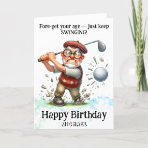 Carte De Remerciements *~* AP94 Senior Man Golf Swinging Birthday Card