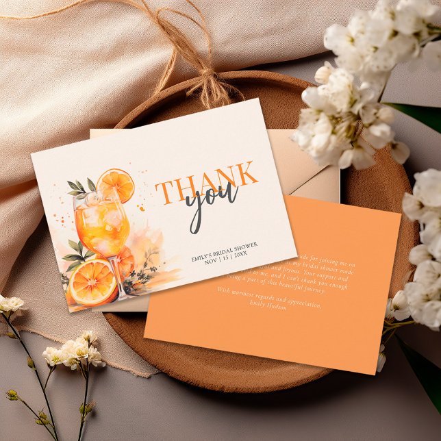 Carte De Remerciements Aperol Spritz Aquarelle Baby Shower de Mariée  (Créateur téléchargé)