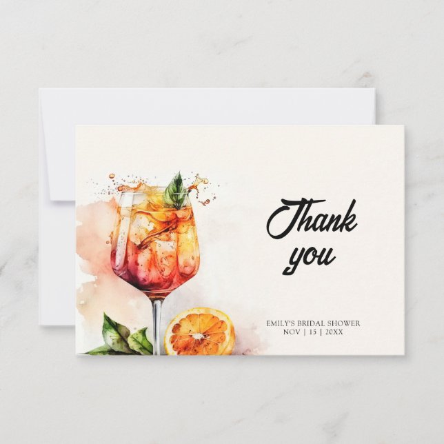 Carte De Remerciements Aperol Spritz Fête des mariées aquarelle (Devant)