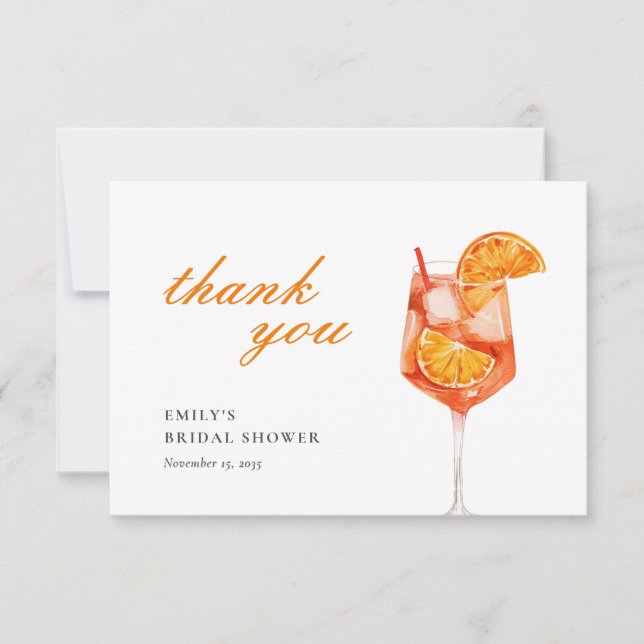 Carte De Remerciements Aperol Spritz Floral Aquarelle Fête des mariées (Devant)