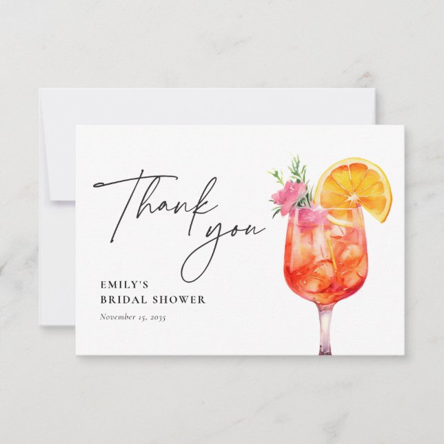 Carte De Remerciements Aperol Spritz Floral Bridal Shower (Devant)