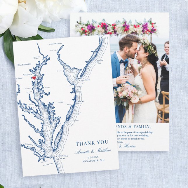 Carte De Remerciements Appartement Mariage de la baie Annapolis Chesapeak (These Annapolis wedding photo thank you cards are perfect for your Maryland destination wedding
)