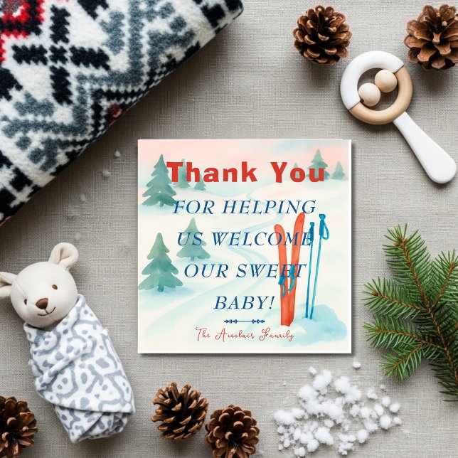 Carte De Remerciements Après Bébé  ski Labor & Delivery NICU Hospital    (Après Bébé ski Labor & Delivery NICU Hospital Thank You Card)