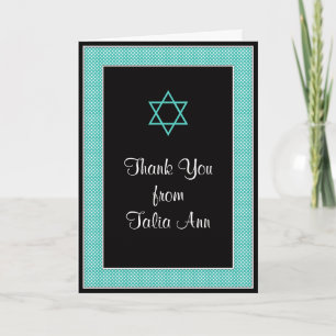 Carte De Remerciements Aqua Black Mini Pois Bat Mitzvah Remerciements