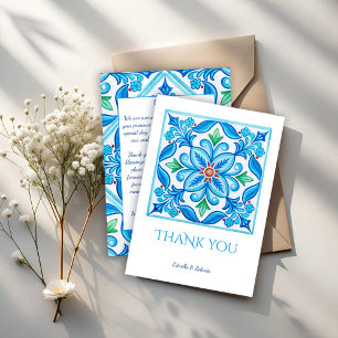 Carte De Remerciements Aqua Blue vintage Talavera tuiles mariage