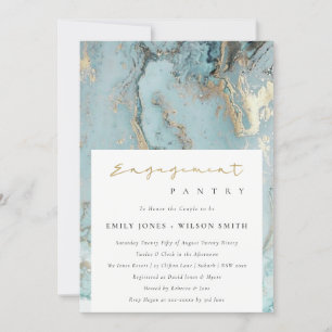 CARTE DE REMERCIEMENTS AQUA DUSKY BLUE GOLD AGATE COUPLES DOUCHE INVITATI