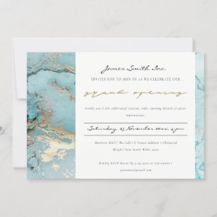 CARTE DE REMERCIEMENTS AQUA DUSKY BLUE GOLD AGATE GRAND OUVERTURE INVITAT
