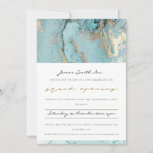 CARTE DE REMERCIEMENTS AQUA DUSKY BLUE GOLD AGATE GRAND OUVERTURE INVITAT