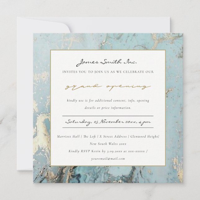 CARTE DE REMERCIEMENTS AQUA DUSKY BLUE GOLD AGATE GRAND OUVERTURE INVITAT (Devant)