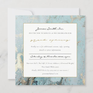CARTE DE REMERCIEMENTS AQUA DUSKY BLUE GOLD AGATE GRAND OUVERTURE INVITAT