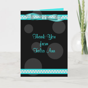 Carte De Remerciements Aqua Noir Ruban à pois Bat Mitzvah Remerciements