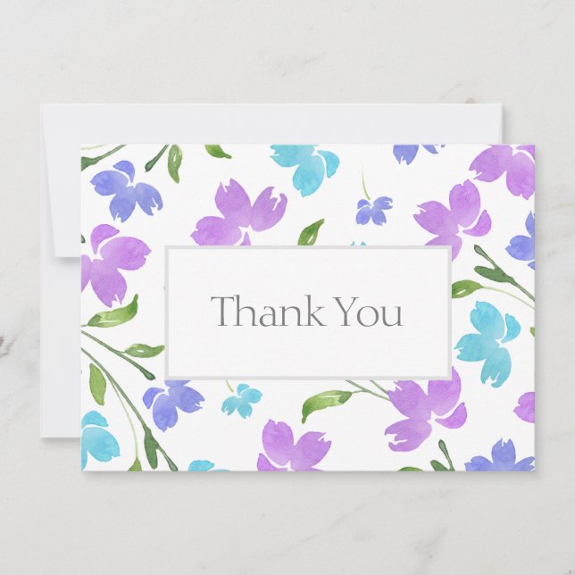 Carte De Remerciements Aqua Periwinkle Purple Aquarelle tiges (Devant)