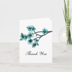 Carte de remerciements Aqua Simple Cherry Blossoms