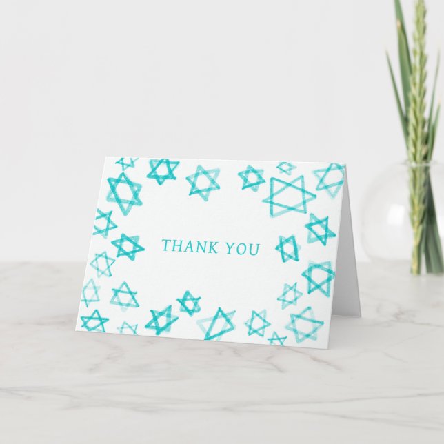 Carte De Remerciements Aqua Star de David Bar Bat mitzvah (Devant)