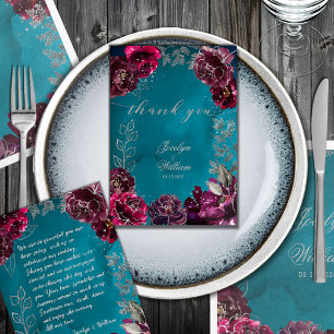 Carte De Remerciements Aqua Turquoise Merlot Jewel Tone Mariage Dîner Pla