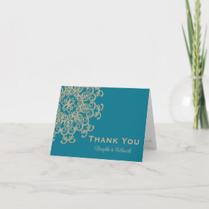 CARTE DE REMERCIEMENTS AQUAMARINE BLEU ET OR INDIEN MARIAGE REMERCIEMENTS