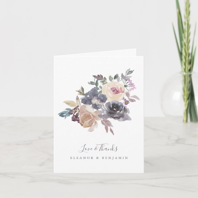 Carte De Remerciements Aquarelle à couleur Mariage bleu-duvet (Devant)
