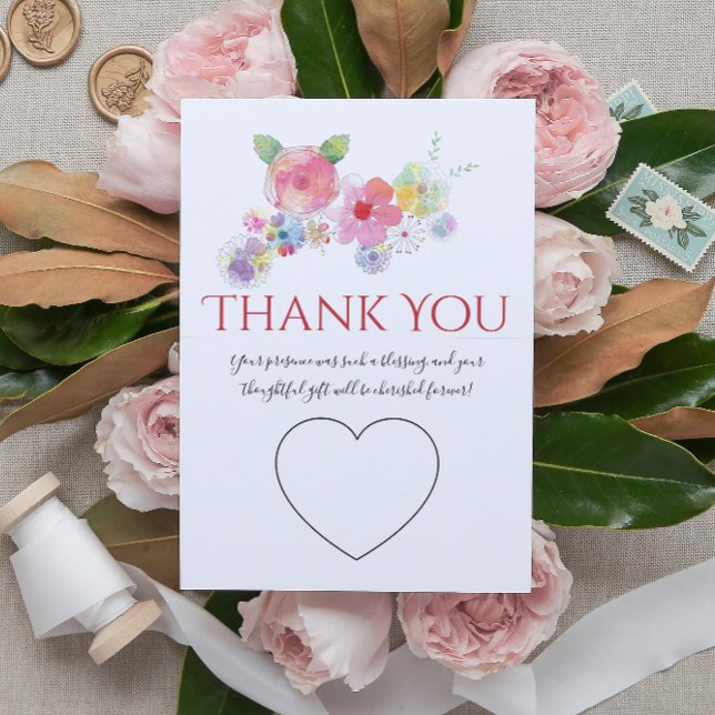 Carte De Remerciements Aquarelle à la main Mariage floral photo (Créateur téléchargé)