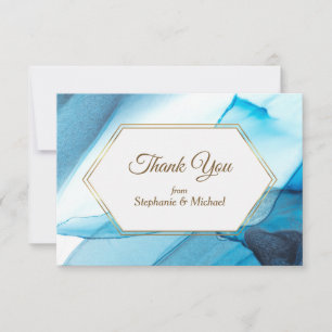 Carte De Remerciements Aquarelle Abstraite bleue Mariage double cadre