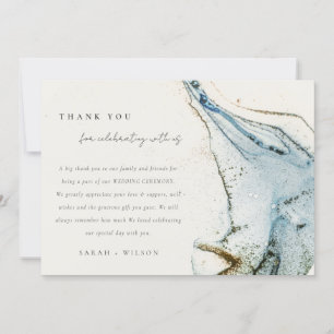 Carte De Remerciements Aquarelle Abstraite Blue Gold Mariage de plage