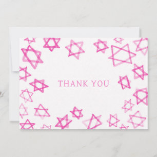 Carte De Remerciements Aquarelle amusante rose étoile de David Bar Bat mi