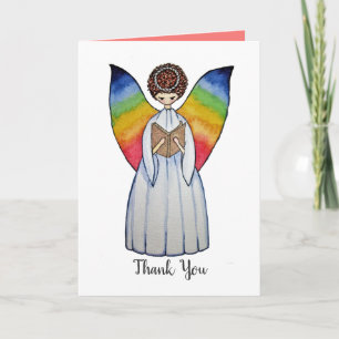 Carte De Remerciements Aquarelle Angel Avec Arcs-En-Ciel Lire Un Livre