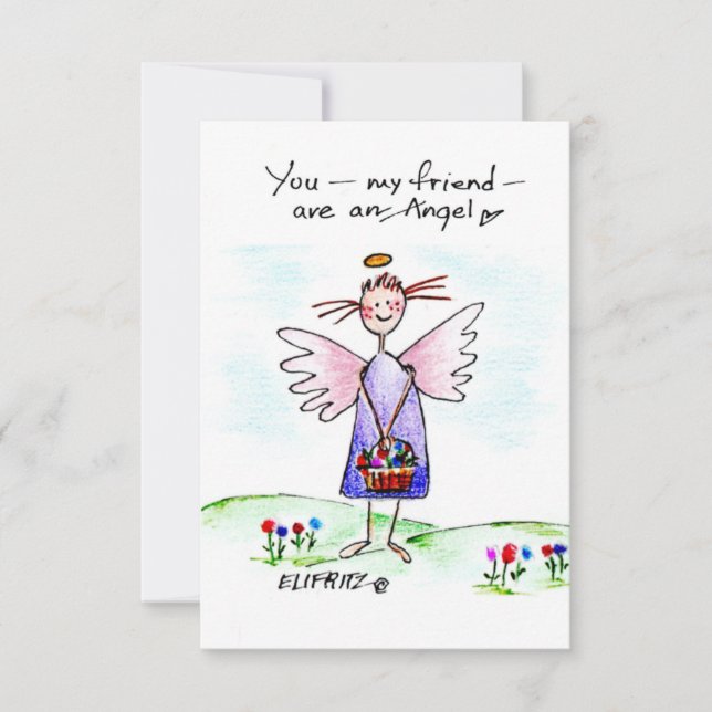 Carte De Remerciements Aquarelle Angel Dessin bleu violet et vert (Devant)