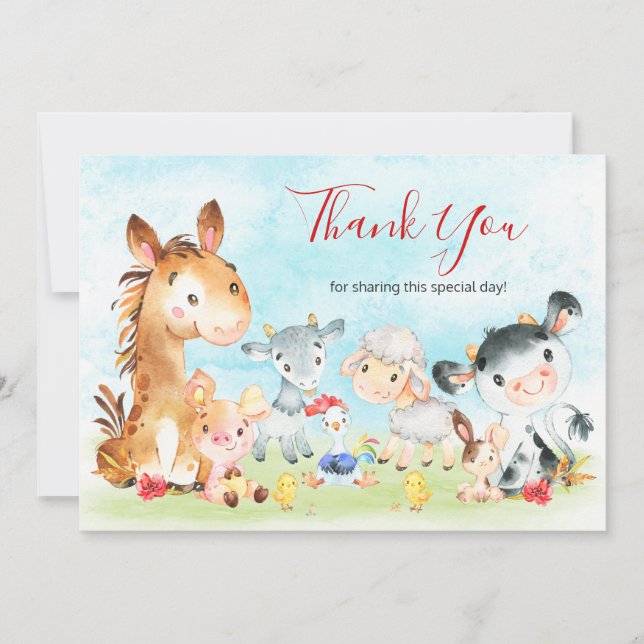 Carte De Remerciements Aquarelle Animaux de ferme (Devant)
